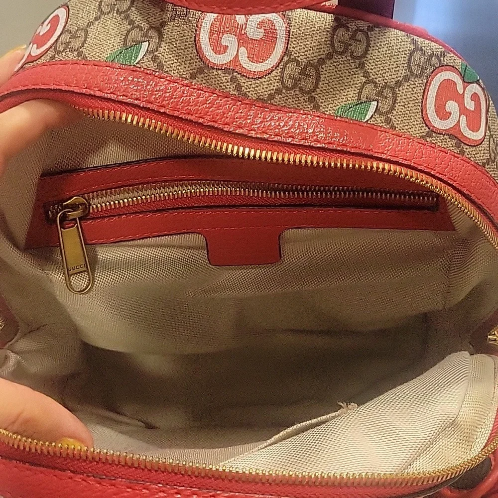 Gucci Red and Brown Apple Print Backpack - Picture 5 of 9